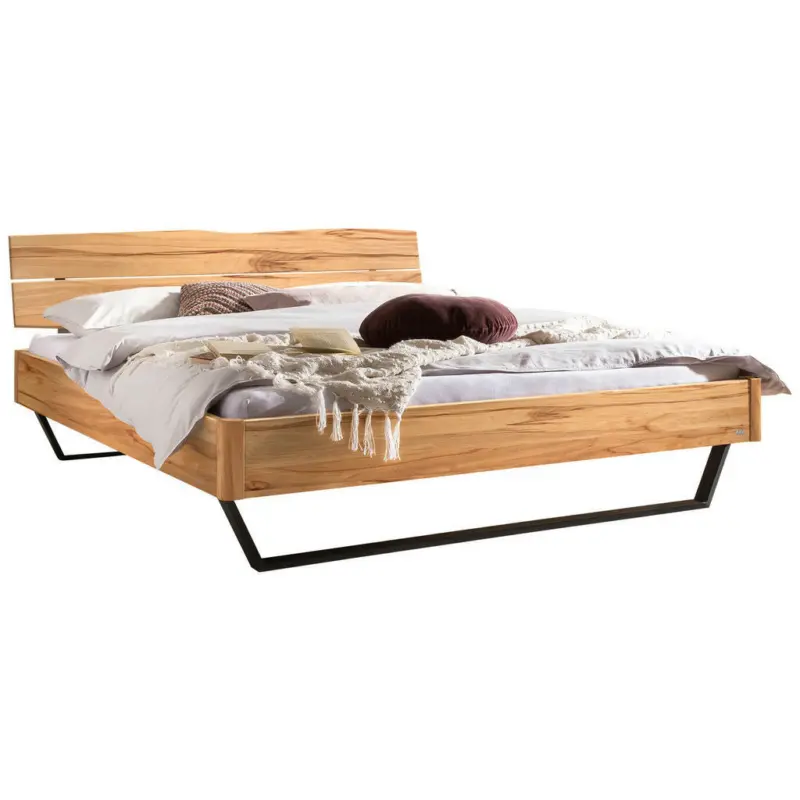 Bett 140/200 cm in Anthrazit, Buchefarben