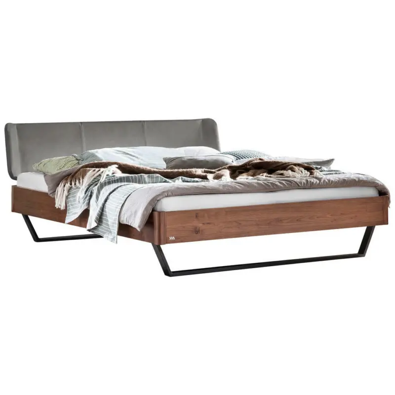 Bett 140/200 cm in Anthrazit, Nussbaumfarben, Dunkelgrau