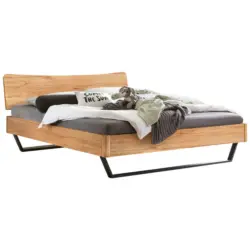 Bett 140/200 cm in Anthrazit, Buchefarben