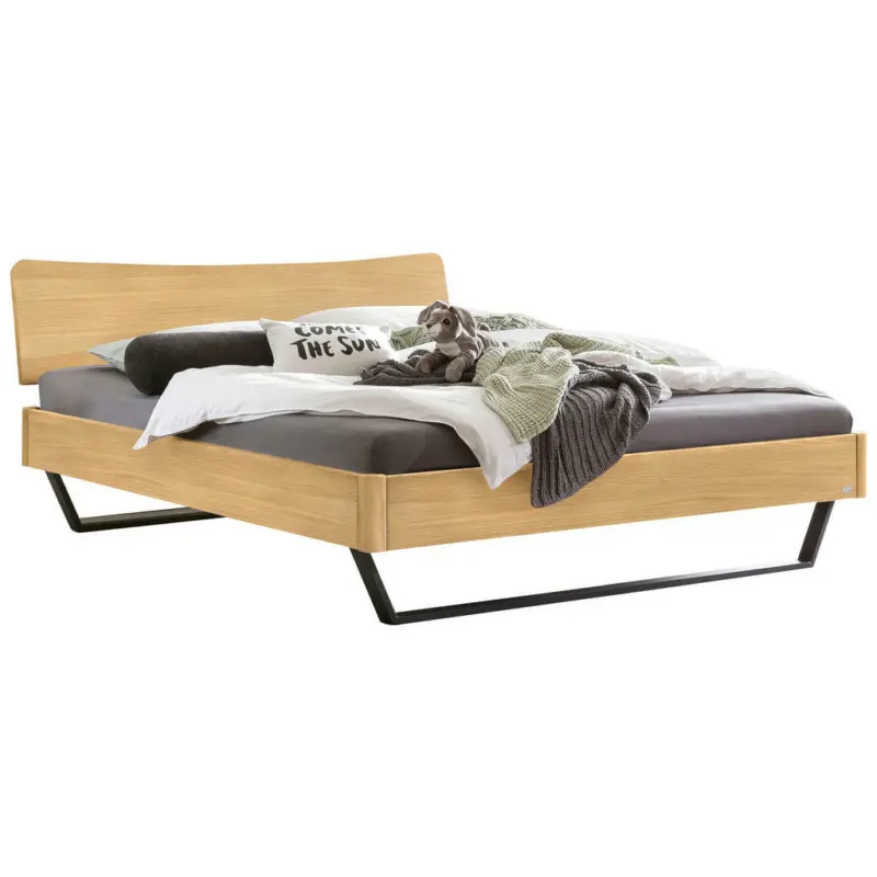 Bett 140/200 cm in Anthrazit, Eichefarben