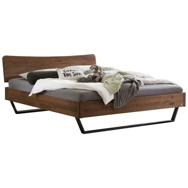 Bett 140/200 cm in Anthrazit, Nussbaumfarben