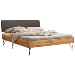 Bett 140/200 cm in Anthrazit, Buchefarben, Dunkelgrau