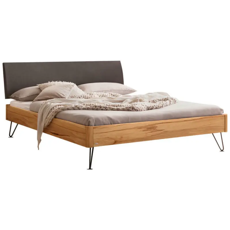 Bett 140/200 cm in Anthrazit, Buchefarben, Dunkelgrau