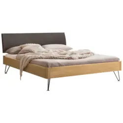 Bett 140/200 cm in Anthrazit, Eichefarben, Dunkelgrau