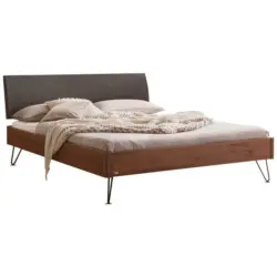 Bett 140/200 cm in Anthrazit, Nussbaumfarben, Dunkelgrau