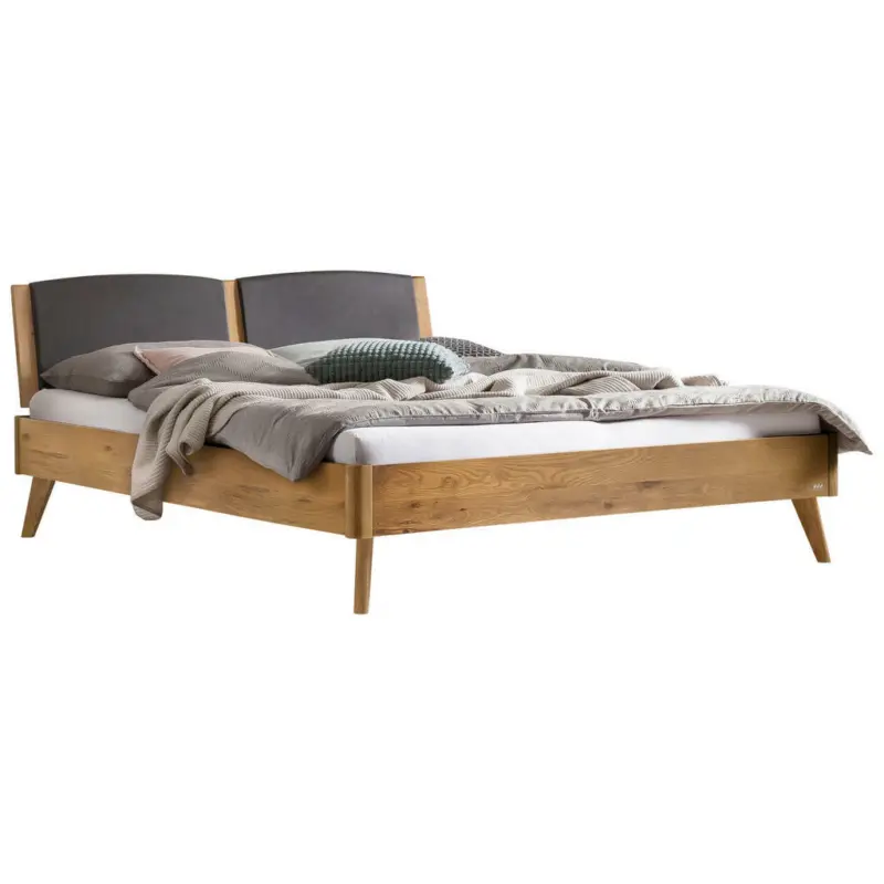 Bett 140/200 cm in Dunkelgrau, Wildeiche