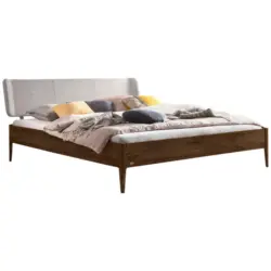 Bett 140/200 cm in Nussbaumfarben, Hellgrau