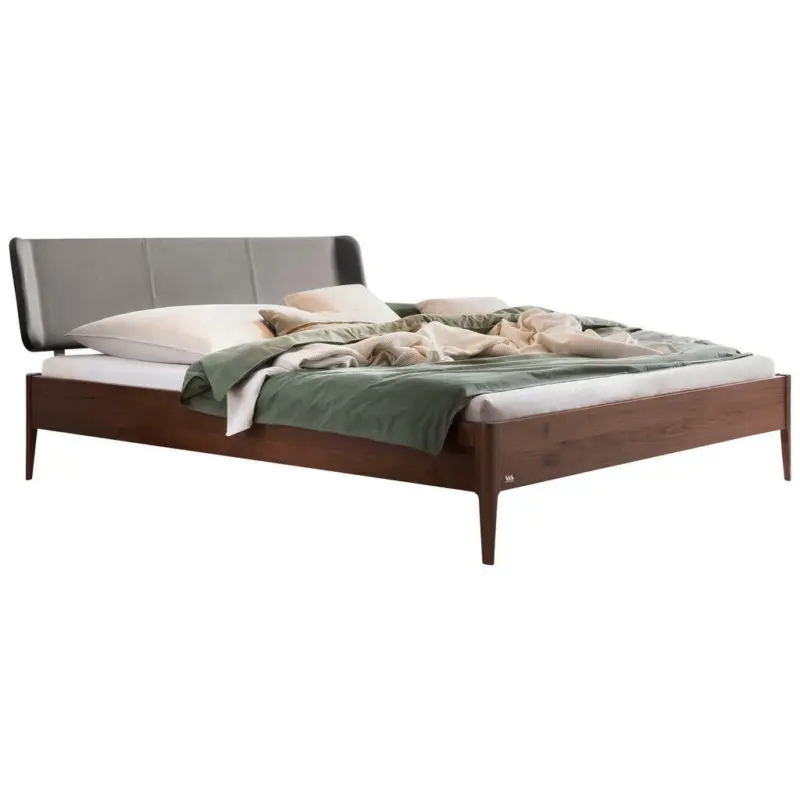 Bett 140/200 cm in Nussbaumfarben, Dunkelgrau