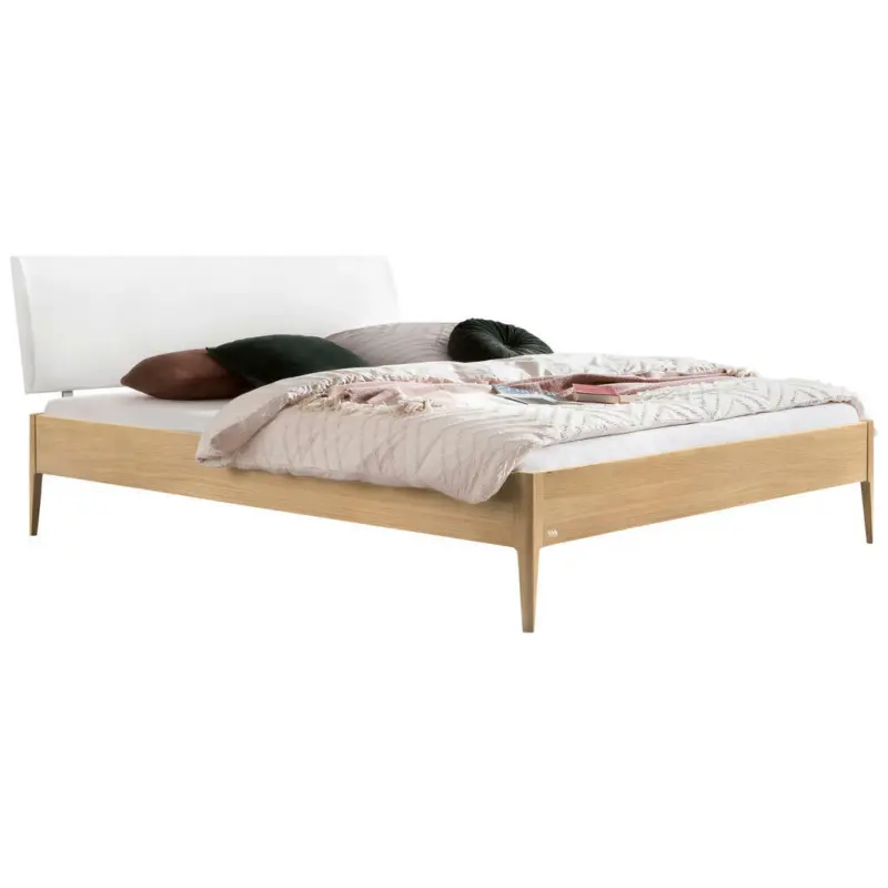 Bett 140/200 cm in Weiß, Eichefarben