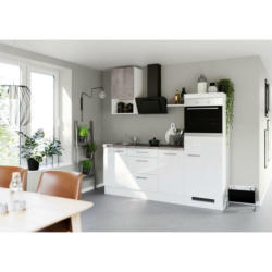 Küchenblock 215 cm in Weiß, Weiß Hochglanz