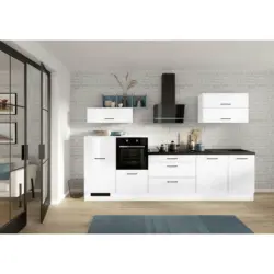 Küchenblock 320 cm in Weiß, Weiß Hochglanz