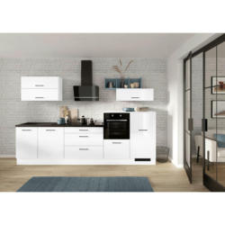 Küchenblock 320 cm in Weiß, Weiß Hochglanz