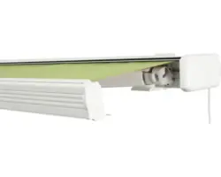 SOLUNA Kassettenmarkise Exquisit 4,5x2 Stoff Dessin 7244 Gestell RAL 9010 reinweiß Antrieb rechts inkl. Motor und Wandschalter