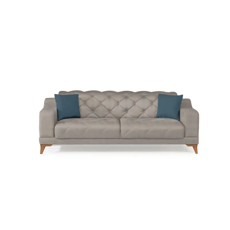 Dreisitzer-Sofa in Webstoff Hellgrau, Beige