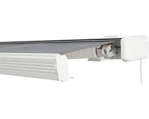 SOLUNA Kassettenmarkise Exquisit 3x2 Stoff Dessin 320925 Gestell RAL 9010 reinweiß Antrieb rechts inkl. Motor und Wandschalter