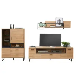 Wohnwand 290/177/50,2 cm in Eichefarben, Dunkelgrau