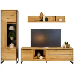 Wohnwand 255/201/50 cm in Schwarz, Eichefarben