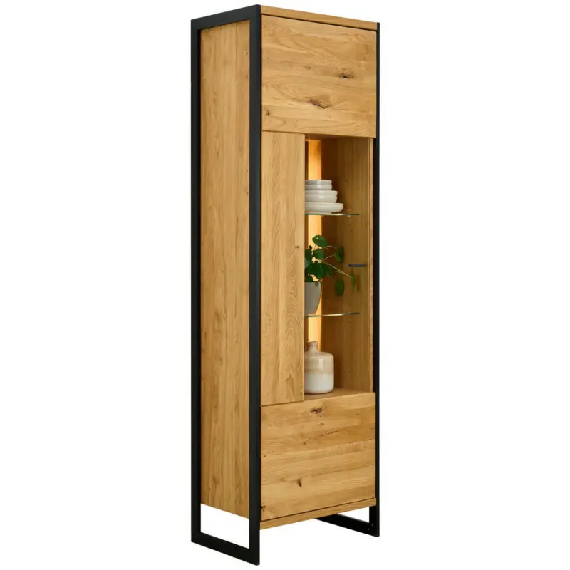 Vitrine in furniert, massiv Eichefarben