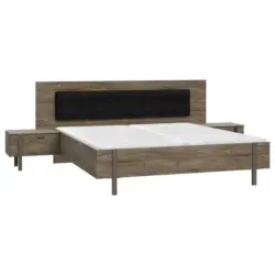 Bettanlage 180/200 cm in Grau, Schwarz, Eichefarben