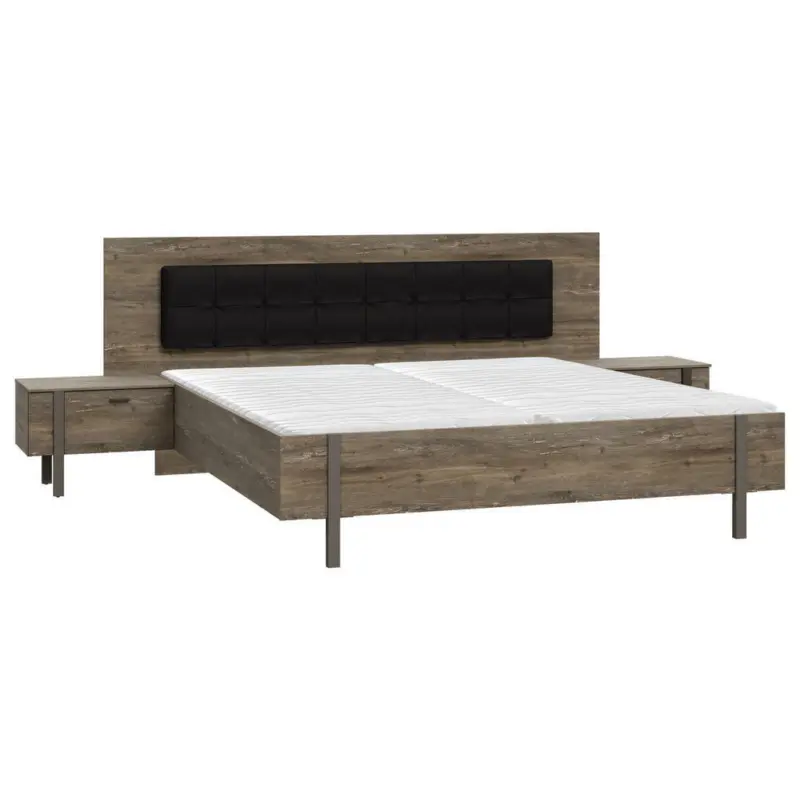 Bettanlage 180/200 cm in Grau, Schwarz, Eichefarben