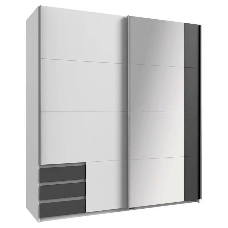 Schwebetürenschrank in Graphitfarben, Weiß