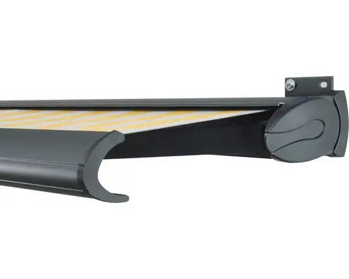 SOLUNA Kassettenmarkise Exclusiv 6x3 Stoff Dessin 1012 Gestell RAL 7016 anthrazitgrau Antrieb rechts inkl. Motor und Wandschalter