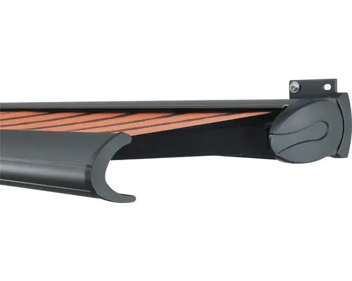 SOLUNA Kassettenmarkise Exclusiv 4,5x1,5 Stoff Dessin 6363 Gestell RAL 7016 anthrazitgrau Antrieb rechts inkl. Motor und Wandschalter