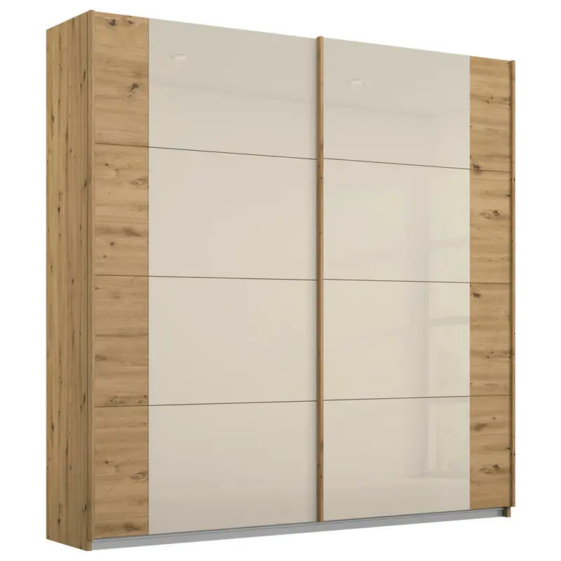 Schwebetürenschrank in Eiche Artisan, Champagner