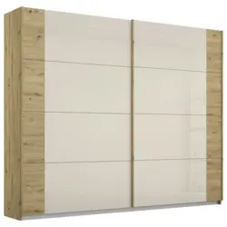Schwebetürenschrank in Champagner, Eiche Artisan