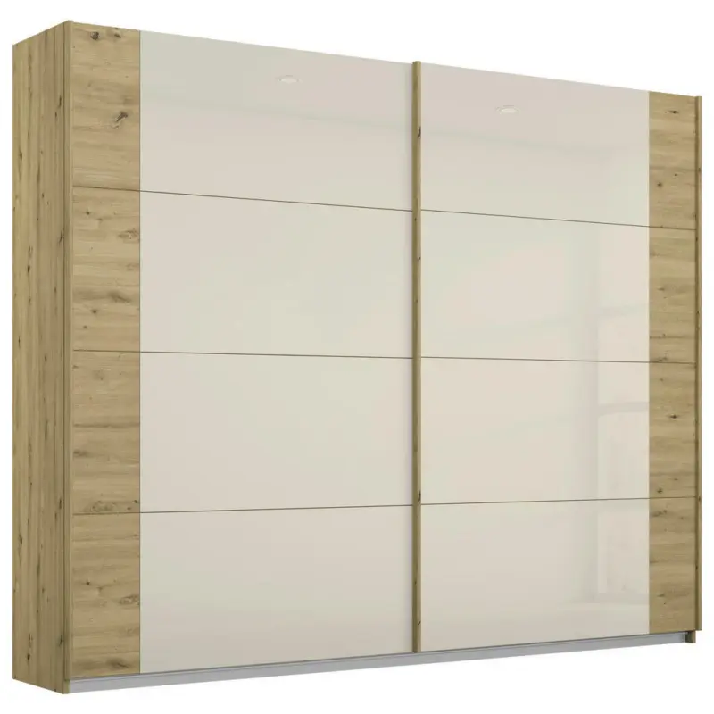 Schwebetürenschrank in Champagner, Eiche Artisan