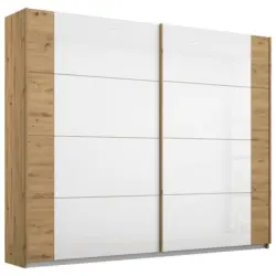 Schwebetürenschrank in Weiß, Eiche Artisan
