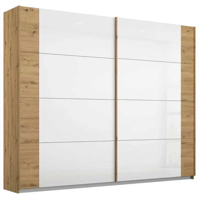 Schwebetürenschrank in Weiß, Eiche Artisan
