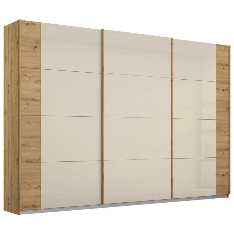 Schwebetürenschrank in Champagner, Eiche Artisan