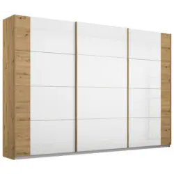 Schwebetürenschrank in Weiß, Eiche Artisan