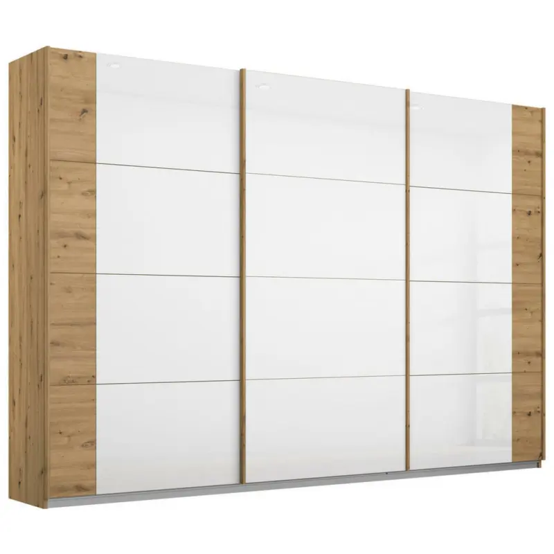 Schwebetürenschrank in Weiß, Eiche Artisan