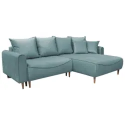 Eckschlafsofa in Plüsch Hellblau