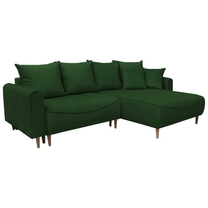 Eckschlafsofa in Plüsch Dunkelgrün