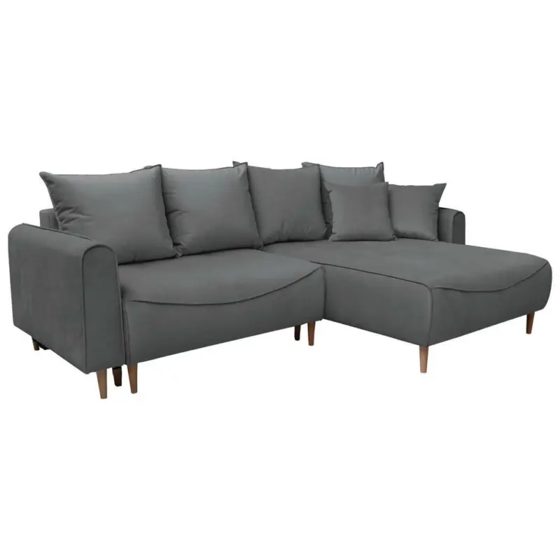 Eckschlafsofa in Plüsch Graubraun