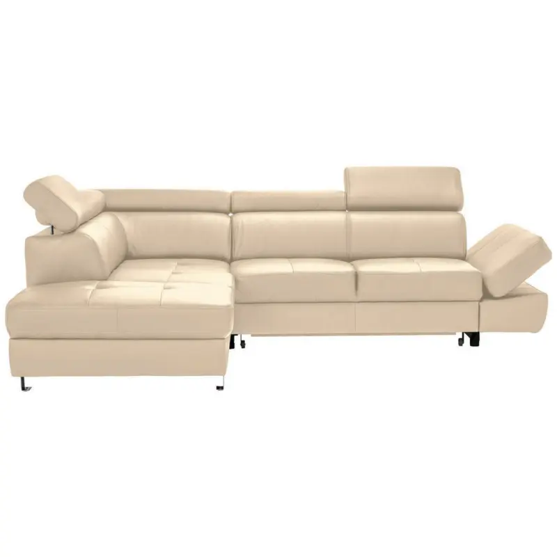 Ecksofa in Lederlook Kombination Echtleder/Lederlook Beige