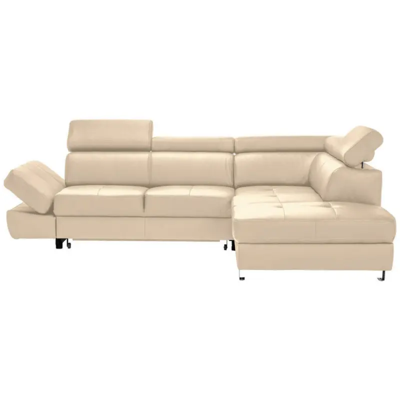 Ecksofa in Lederlook Kombination Echtleder/Lederlook Beige