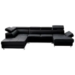 Wohnlandschaft in Lederlook Kombination Echtleder/Lederlook Schwarz