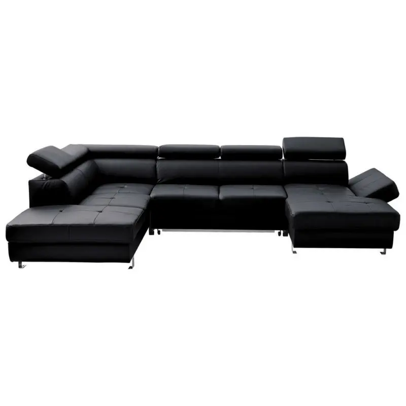 Wohnlandschaft in Lederlook Kombination Echtleder/Lederlook Schwarz