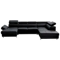 Wohnlandschaft in Lederlook Kombination Echtleder/Lederlook Schwarz