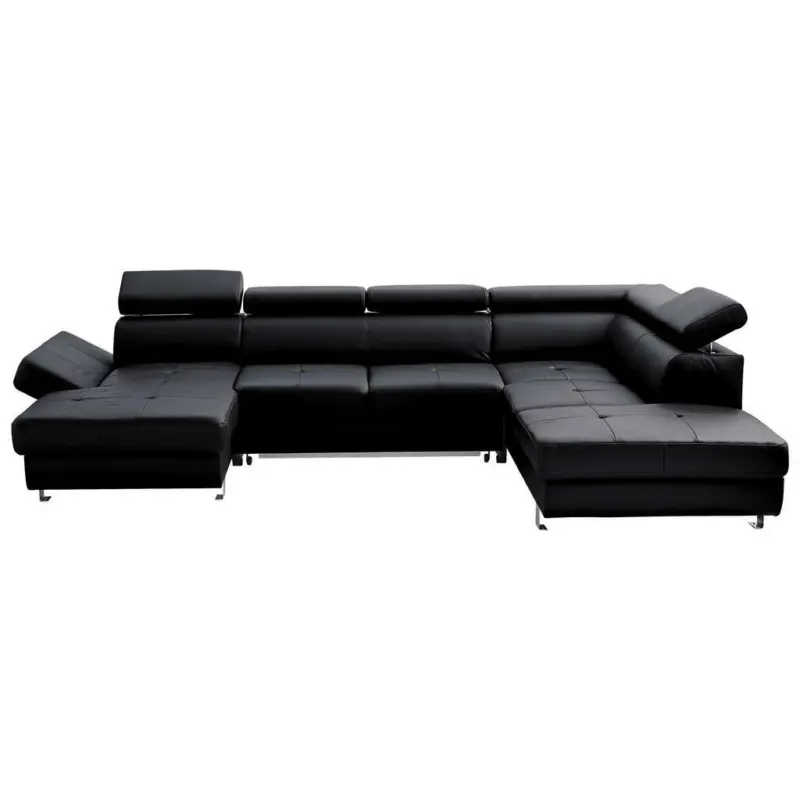 Wohnlandschaft in Lederlook Kombination Echtleder/Lederlook Schwarz