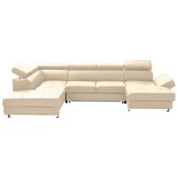 Wohnlandschaft in Lederlook Kombination Echtleder/Lederlook Beige