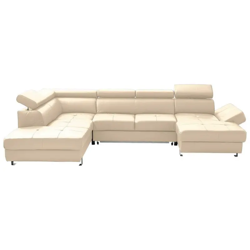 Wohnlandschaft in Lederlook Kombination Echtleder/Lederlook Beige