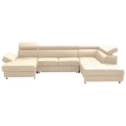 Wohnlandschaft in Lederlook Kombination Echtleder/Lederlook Beige