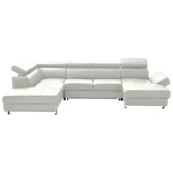 Wohnlandschaft in Lederlook Kombination Echtleder/Lederlook Hellgrau