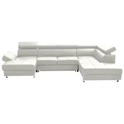 Wohnlandschaft in Lederlook Kombination Echtleder/Lederlook Hellgrau