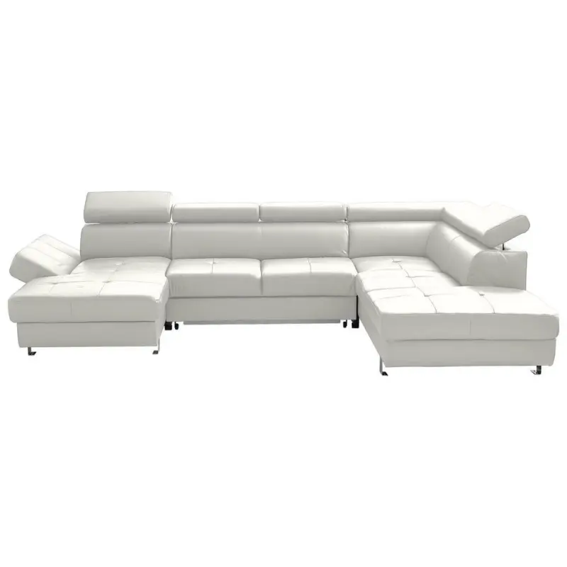 Wohnlandschaft in Lederlook Kombination Echtleder/Lederlook Hellgrau